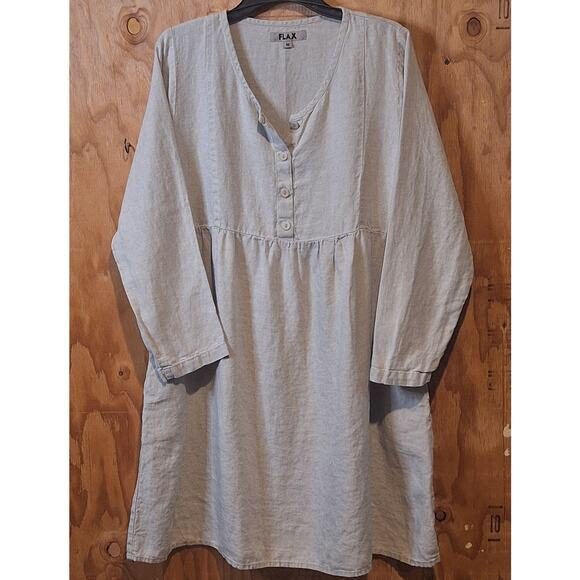 Flax Tunic (or Dress) Womens Medium 100% Linen Pockets Bohemian Lagenlook Hippie - Picture 1 of 9